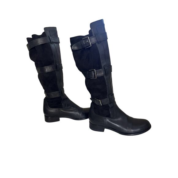 Cole Hahn Air Avalon Black Leather Triple-Buckle Knee Boots Size 8.5 Riding - Picture 4 of 7